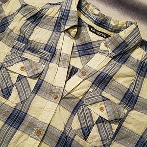Express Metallic Plaid Button Up
